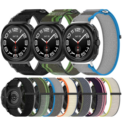 For Samsung Galaxy Watch Ultra 47mm Hook and Loop Fastener Loop Nylon Watch Band, Orange+Beige, Pink+Purple, Black+Gray, Yellow+Gray, Blue+Gray, Green+Grey, Dark Green - DealBuddy