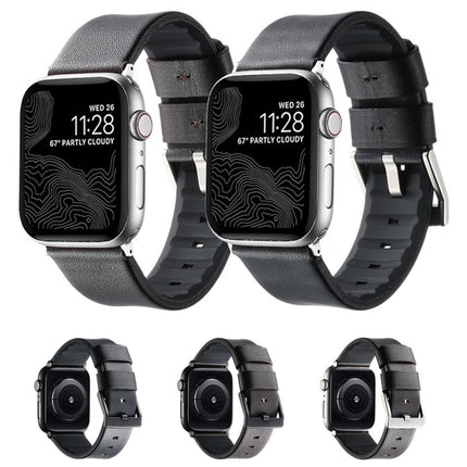 Genuine Leather Hybrid Silicone Watch Band, For Apple Watch Series 10 46mm, For Apple Watch Series 10 42mm, For Apple Watch SE 2023 44mm, For Apple Watch SE 2023 40mm, For Apple Watch Ultra 2 49mm, For Apple Watch Series 9 45mm                         ...