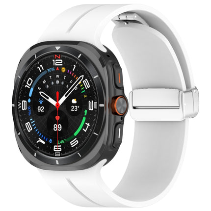 For Samsung Galaxy Watch Ultra 47mm / Ultra 2025 Groove Magnetic Folding Silver Buckle Silicone Watch Band