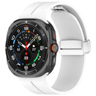 For Samsung Galaxy Watch Ultra 47mm / Ultra 2025 Groove Magnetic Folding Silver Buckle Silicone Watch Band