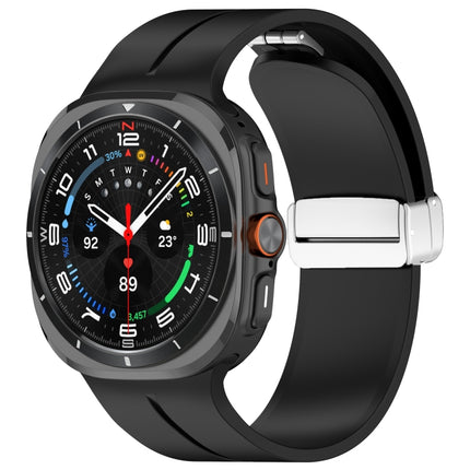 For Samsung Galaxy Watch Ultra 47mm / Ultra 2025 Groove Magnetic Folding Silver Buckle Silicone Watch Band
