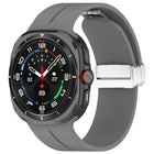 For Samsung Galaxy Watch Ultra 47mm / Ultra 2025 Groove Magnetic Folding Silver Buckle Silicone Watch Band