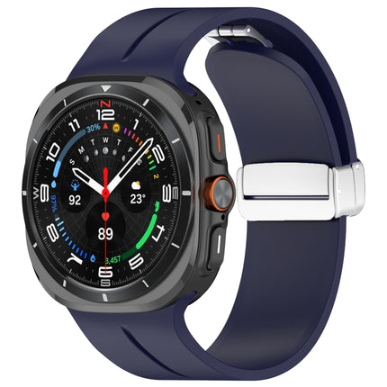 For Samsung Galaxy Watch Ultra 47mm / Ultra 2025 Groove Magnetic Folding Silver Buckle Silicone Watch Band