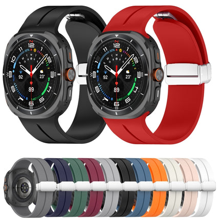 For Samsung Galaxy Watch Ultra 47mm / Ultra 2025 Groove Magnetic Folding Silver Buckle Silicone Watch Band - DealBuddy