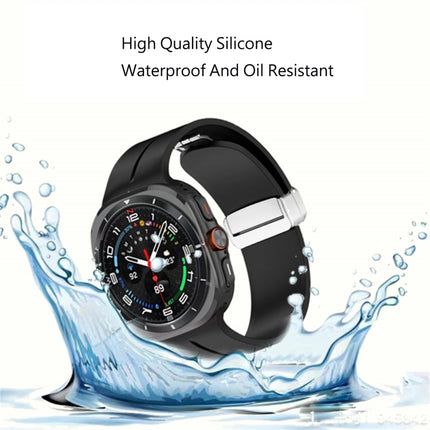 For Samsung Galaxy Watch Ultra 47mm / Ultra 2025 Groove Magnetic Folding Silver Buckle Silicone Watch Band - DealBuddy