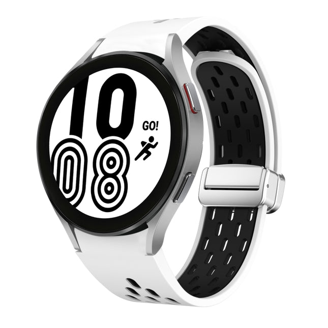 Two Color Magnetic Folding Silver Buckle Silicone Watch Band, For Samsung Galaxy Watch 4 40 / 44mm, For Samsung Galaxy Watch 4 Classic 42 / 46mm, For Samsung Galaxy Gear Sport, For Samsung Galaxy Watch Active 2