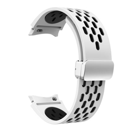 Two Color Magnetic Folding Silver Buckle Silicone Watch Band, For Samsung Galaxy Watch 3 41mm, For Samsung Galaxy Watch Active, For Samsung Galaxy Watch 42mm, For Samsung Gear S2 Classic - DealBuddy