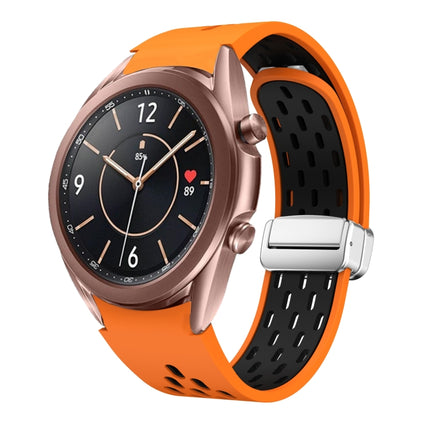 Two Color Magnetic Folding Silver Buckle Silicone Watch Band, For Samsung Galaxy Watch 3 41mm, For Samsung Galaxy Watch Active, For Samsung Galaxy Watch 42mm, For Samsung Gear S2 Classic - DealBuddy