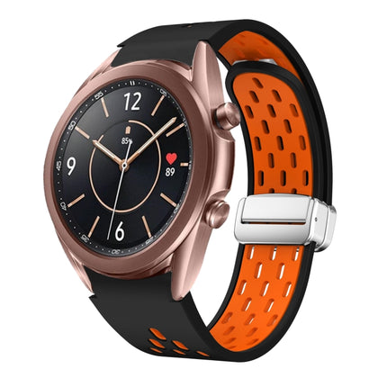 Two Color Magnetic Folding Silver Buckle Silicone Watch Band, For Samsung Galaxy Watch 3 41mm, For Samsung Galaxy Watch Active, For Samsung Galaxy Watch 42mm, For Samsung Gear S2 Classic - DealBuddy