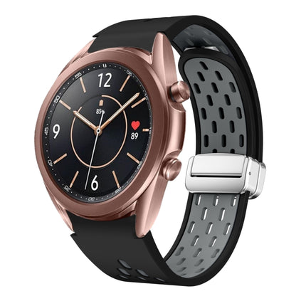 Two Color Magnetic Folding Silver Buckle Silicone Watch Band, For Samsung Galaxy Watch 3 41mm, For Samsung Galaxy Watch Active, For Samsung Galaxy Watch 42mm, For Samsung Gear S2 Classic - DealBuddy