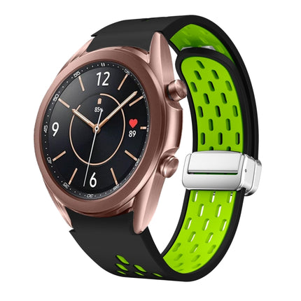 Two Color Magnetic Folding Silver Buckle Silicone Watch Band, For Samsung Galaxy Watch 3 41mm, For Samsung Galaxy Watch Active, For Samsung Galaxy Watch 42mm, For Samsung Gear S2 Classic - DealBuddy