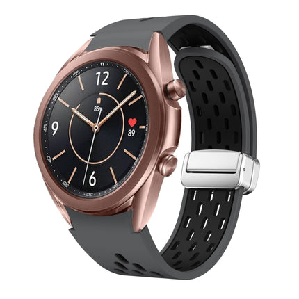Two Color Magnetic Folding Silver Buckle Silicone Watch Band, For Samsung Galaxy Watch 3 41mm, For Samsung Galaxy Watch Active, For Samsung Galaxy Watch 42mm, For Samsung Gear S2 Classic - DealBuddy