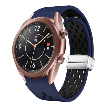 Two Color Magnetic Folding Silver Buckle Silicone Watch Band, For Samsung Galaxy Watch 3 41mm, For Samsung Galaxy Watch Active, For Samsung Galaxy Watch 42mm, For Samsung Gear S2 Classic - DealBuddy