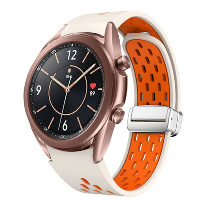 Two Color Magnetic Folding Silver Buckle Silicone Watch Band, For Samsung Galaxy Watch 3 41mm, For Samsung Galaxy Watch Active, For Samsung Galaxy Watch 42mm, For Samsung Gear S2 Classic - DealBuddy