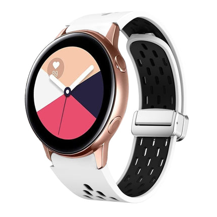 Two Color Magnetic Folding Silver Buckle Silicone Watch Band, For Samsung Galaxy Watch 3 41mm, For Samsung Galaxy Watch Active, For Samsung Galaxy Watch 42mm, For Samsung Gear S2 Classic - DealBuddy