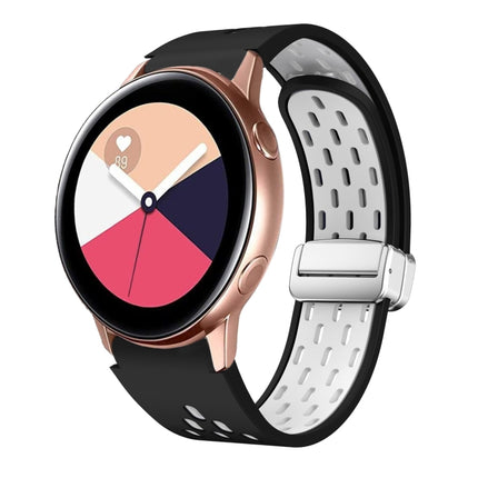 Two Color Magnetic Folding Silver Buckle Silicone Watch Band, For Samsung Galaxy Watch 3 41mm, For Samsung Galaxy Watch Active, For Samsung Galaxy Watch 42mm, For Samsung Gear S2 Classic - DealBuddy