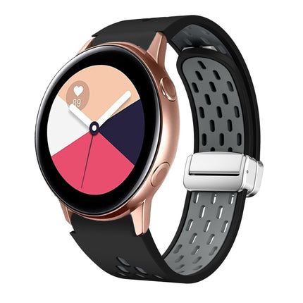 Two Color Magnetic Folding Silver Buckle Silicone Watch Band, For Samsung Galaxy Watch 3 41mm, For Samsung Galaxy Watch Active, For Samsung Galaxy Watch 42mm, For Samsung Gear S2 Classic - DealBuddy