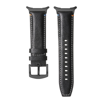 For Samsung Galaxy Watch Ultra 47mm Stitched Black Buckle Genuine Leather Watch Band - DealBuddy