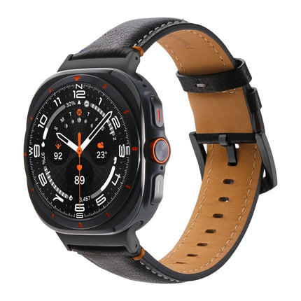 For Samsung Galaxy Watch Ultra 47mm Stitched Black Buckle Genuine Leather Watch Band - DealBuddy