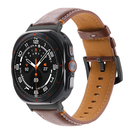 For Samsung Galaxy Watch Ultra 47mm Stitched Black Buckle Genuine Leather Watch Band - DealBuddy