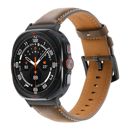 For Samsung Galaxy Watch Ultra 47mm Stitched Black Buckle Genuine Leather Watch Band - DealBuddy