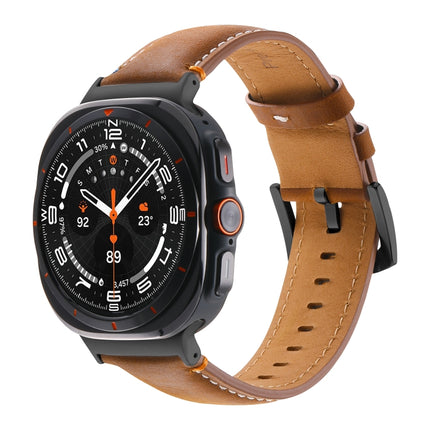 For Samsung Galaxy Watch Ultra 47mm Stitched Black Buckle Genuine Leather Watch Band - DealBuddy