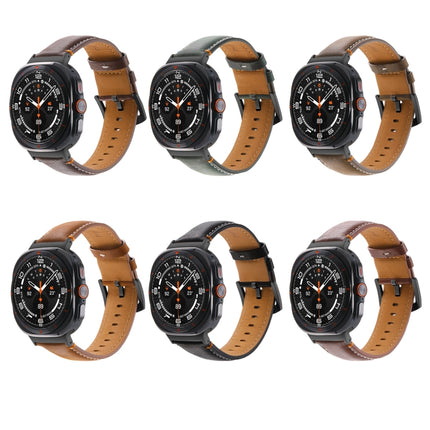 For Samsung Galaxy Watch Ultra 47mm Stitched Black Buckle Genuine Leather Watch Band - DealBuddy