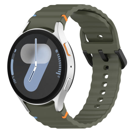 Wavy Grain Stitched Black Buckle Silicone Watch Band, For Samsung Galaxy Watch FE 40mm, For Samsung Galaxy Watch 7 40 / 44mm, For Samsung Galaxy Watch 6 Classic 43 / 47mm, For Samsung Galaxy Watch 6 40 / 44mm