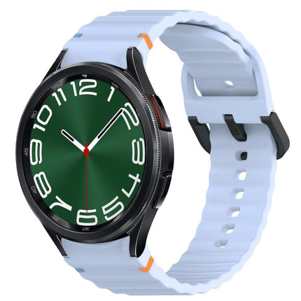 Wavy Grain Stitched Black Buckle Silicone Watch Band, For Samsung Galaxy Watch FE 40mm, For Samsung Galaxy Watch 7 40 / 44mm, For Samsung Galaxy Watch 6 Classic 43 / 47mm, For Samsung Galaxy Watch 6 40 / 44mm