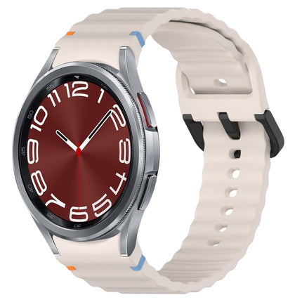 Wavy Grain Stitched Black Buckle Silicone Watch Band, For Samsung Galaxy Watch FE 40mm, For Samsung Galaxy Watch 7 40 / 44mm, For Samsung Galaxy Watch 6 Classic 43 / 47mm, For Samsung Galaxy Watch 6 40 / 44mm