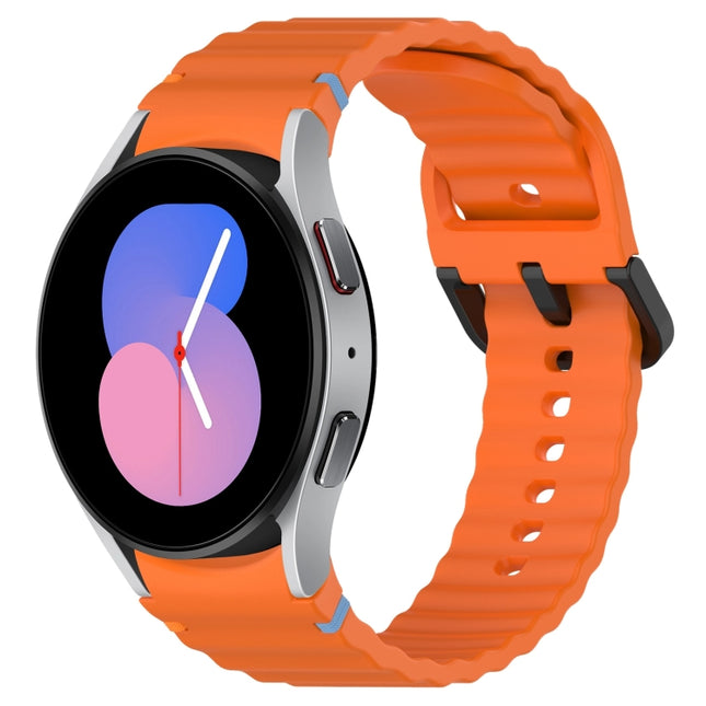 Wavy Grain Stitched Black Buckle Silicone Watch Band
