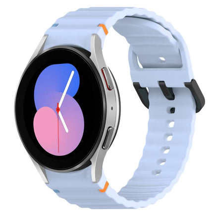 Wavy Grain Stitched Black Buckle Silicone Watch Band, For Samsung Galaxy Watch 5 40 / 44mm, For Samsung Galaxy Watch 5 Pro, For Samsung Galaxy Watch 4 40 / 44mm, For Samsung Galaxy Watch 4 Classic 42 / 46mm - DealBuddy
