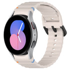Wavy Grain Stitched Black Buckle Silicone Watch Band, For Samsung Galaxy Watch 5 40 / 44mm, For Samsung Galaxy Watch 5 Pro, For Samsung Galaxy Watch 4 40 / 44mm, For Samsung Galaxy Watch 4 Classic 42 / 46mm - DealBuddy