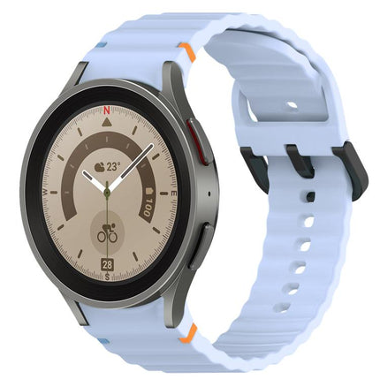 Wavy Grain Stitched Black Buckle Silicone Watch Band, For Samsung Galaxy Watch 5 40 / 44mm, For Samsung Galaxy Watch 5 Pro, For Samsung Galaxy Watch 4 40 / 44mm, For Samsung Galaxy Watch 4 Classic 42 / 46mm - DealBuddy
