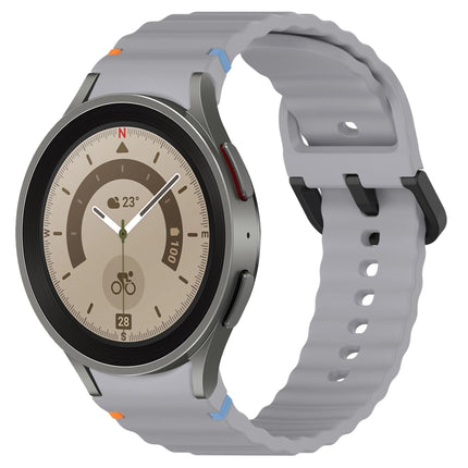 Wavy Grain Stitched Black Buckle Silicone Watch Band, For Samsung Galaxy Watch 5 40 / 44mm, For Samsung Galaxy Watch 5 Pro, For Samsung Galaxy Watch 4 40 / 44mm, For Samsung Galaxy Watch 4 Classic 42 / 46mm - DealBuddy
