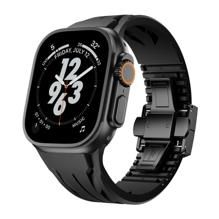 Tailor Stainless Steel Black Butterfly Buckle Silicone Watch Band, For Apple Watch 44mm / 45mm / 46mm / 49mm - DealBuddy