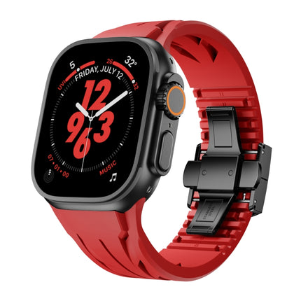 Tailor Stainless Steel Black Butterfly Buckle Silicone Watch Band, For Apple Watch 44mm / 45mm / 46mm / 49mm - DealBuddy