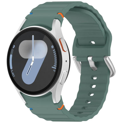Wavy Grain Stitched Silver Buckle Silicone Watch Band