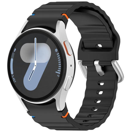 Wavy Grain Stitched Silver Buckle Silicone Watch Band
