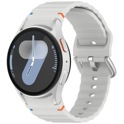 Wavy Grain Stitched Silver Buckle Silicone Watch Band, For Samsung Galaxy Watch 7 40 / 44mm - DealBuddy
