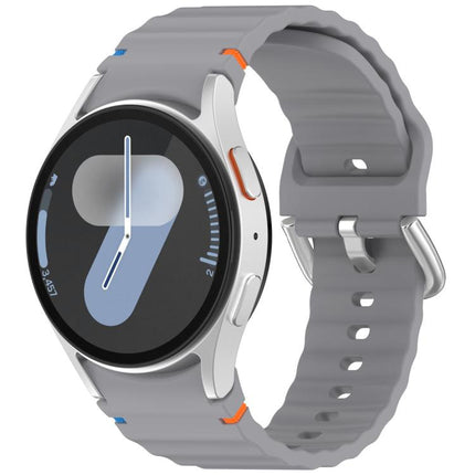Wavy Grain Stitched Silver Buckle Silicone Watch Band, For Samsung Galaxy Watch 7 40 / 44mm - DealBuddy