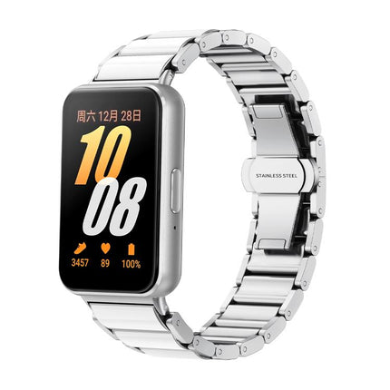 Butterfly Buckle Ceramic White Metal Watch Band, For Samsung Galaxy Fit 3 - DealBuddy