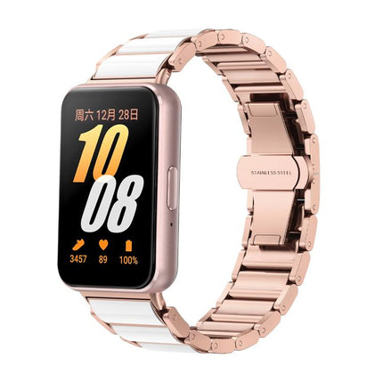Butterfly Buckle Ceramic White Metal Watch Band, For Samsung Galaxy Fit 3 - DealBuddy