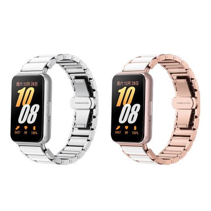 Butterfly Buckle Ceramic White Metal Watch Band, For Samsung Galaxy Fit 3 - DealBuddy