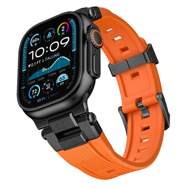Stainless Steel Connector Vertical Grain TPU Watch Band, For Apple Watch 46mm / 49mm / 45mm / 44mm - DealBuddy