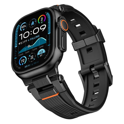 Stainless Steel Connector Vertical Grain TPU Watch Band, For Apple Watch 46mm / 49mm / 45mm / 44mm - DealBuddy