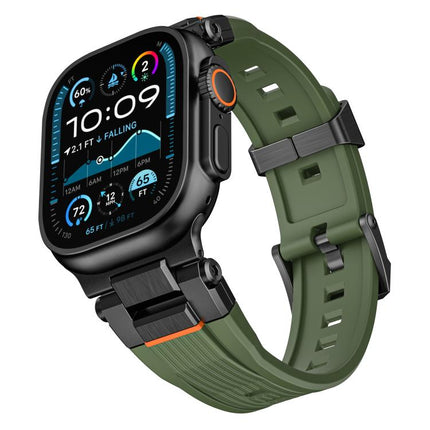 Stainless Steel Connector Vertical Grain TPU Watch Band, For Apple Watch 46mm / 49mm / 45mm / 44mm - DealBuddy