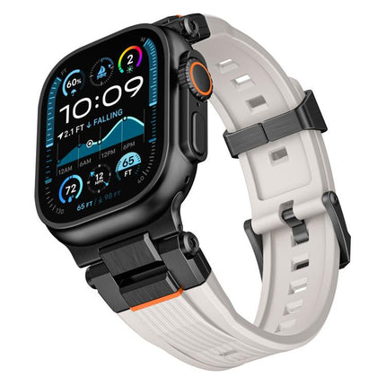 Stainless Steel Connector Vertical Grain TPU Watch Band, For Apple Watch 46mm / 49mm / 45mm / 44mm - DealBuddy