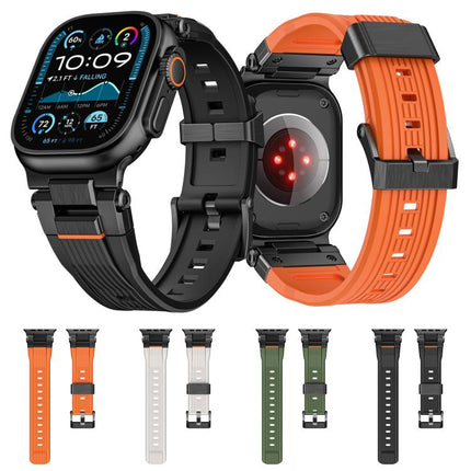 Stainless Steel Connector Vertical Grain TPU Watch Band, For Apple Watch 46mm / 49mm / 45mm / 44mm - DealBuddy