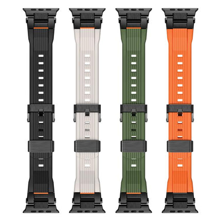 Stainless Steel Connector Vertical Grain TPU Watch Band, For Apple Watch 46mm / 49mm / 45mm / 44mm - DealBuddy